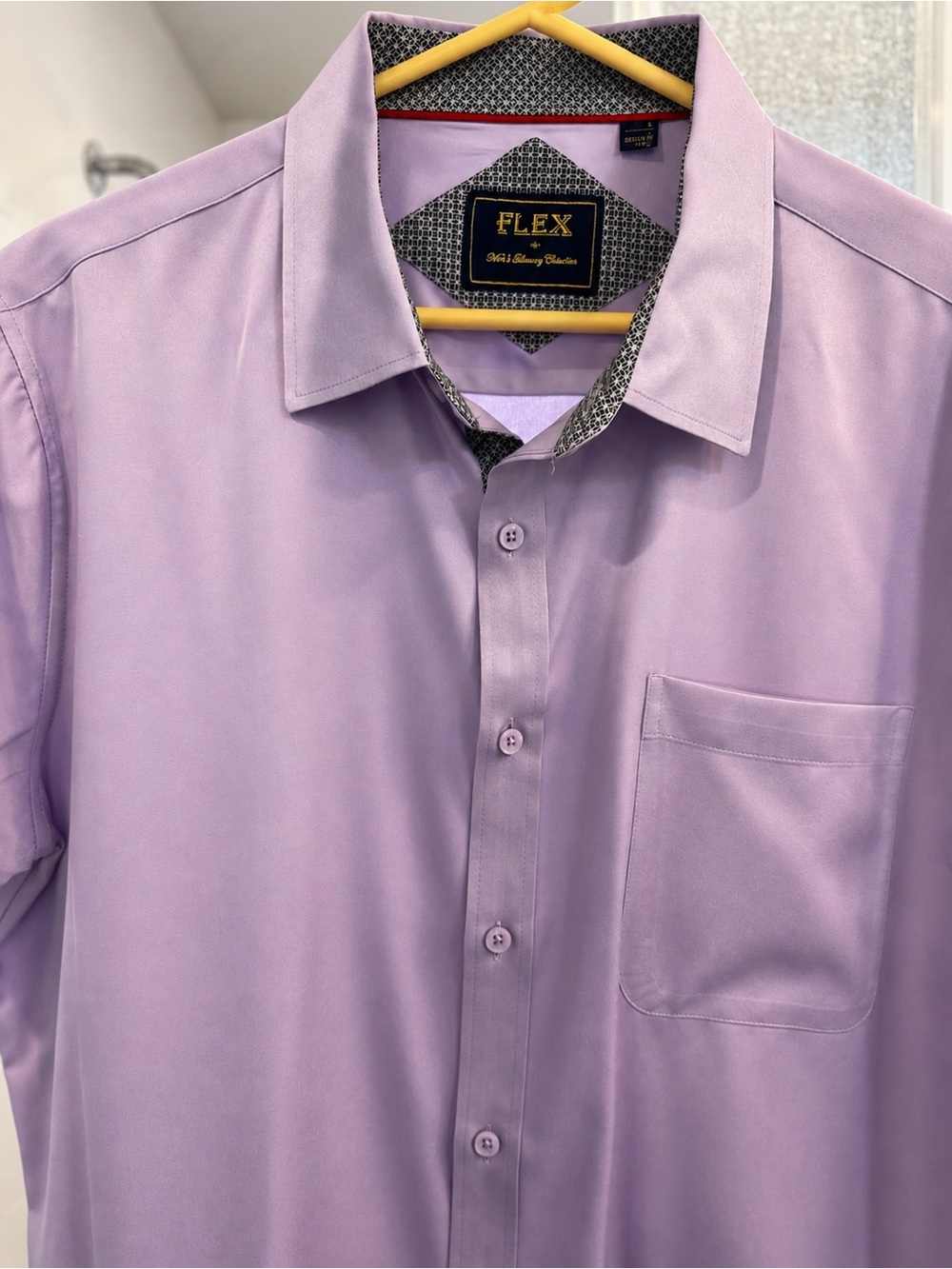 Flex Men’s Lavender Button Down Shirt Large Short Sleeve Design in Italy - Picture 10 of 11